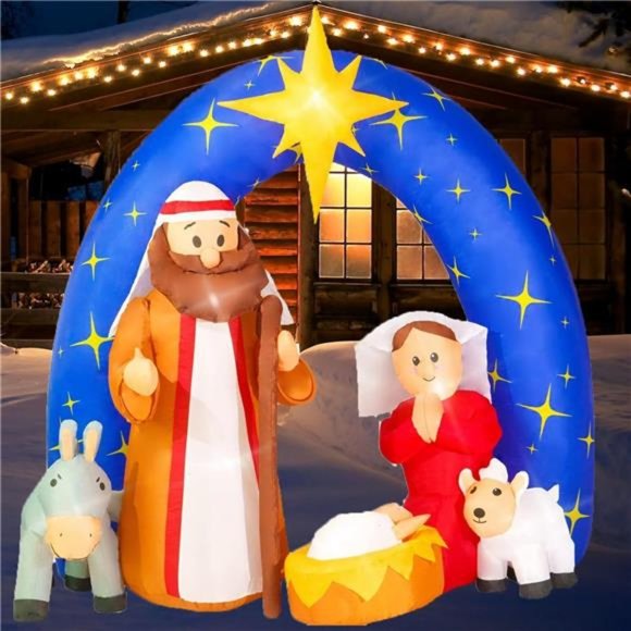 Christmas Inflatable Nativity Scene Outdoor 7.5FT W Inflatable Christmas - Picture 1 of 6